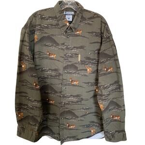 Columbia River Lodge button up shirt deer print on green XL